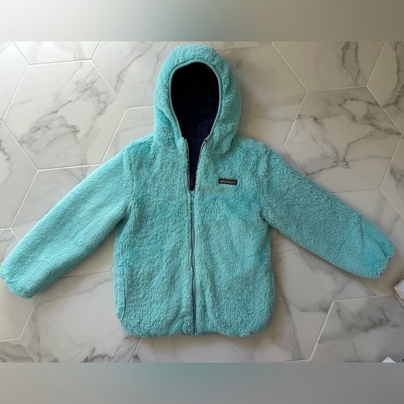 SOFT Eddie Bauer Girls Navy Blue Winter Snow Jacket Reversible Faux Fur Small - Picture 1 of 8